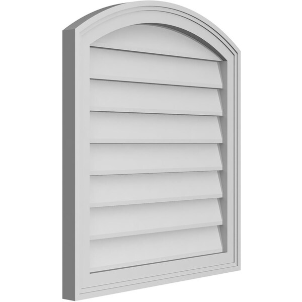 Ekena Millwork Arch Top Surface Mount PVC Gable Vent: Functional, w/ 2"W x 1-1/2"P Brickmould Frame, 24"W x 26"H - GVPAR24X2602SF