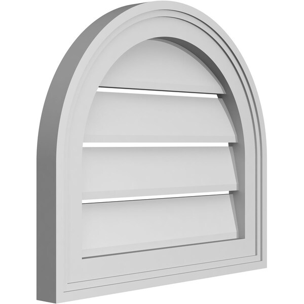 Ekena Millwork Round Top Surface Mount PVC Gable Vent: Functional, w/ 2"W x 1-1/2"P Brickmould Frame, 18"W x 16"H - GVPRT18X1602SF