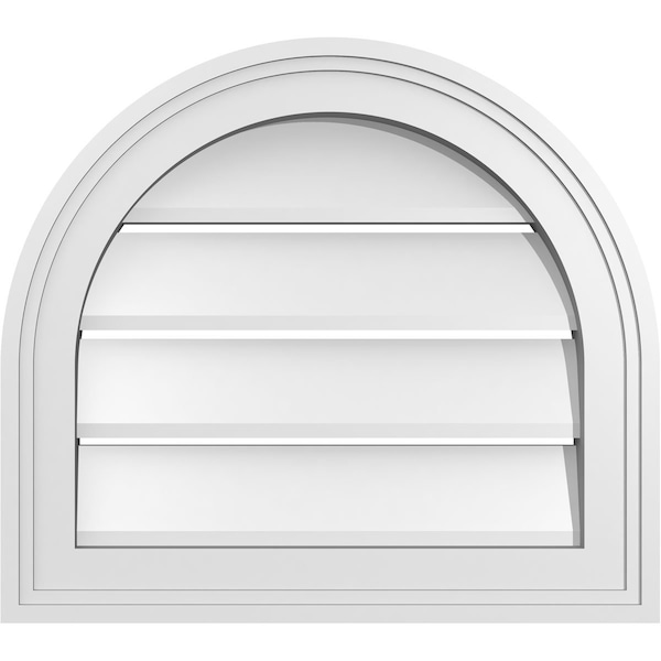 Ekena Millwork Round Top Surface Mount PVC Gable Vent: Functional, w/ 2"W x 1-1/2"P Brickmould Frame, 18"W x 16"H - GVPRT18X1602SF