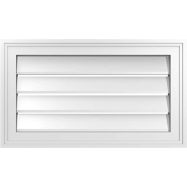 Ekena Millwork Vertical Surface Mount PVC Gable Vent: Functional, w/ 2"W x 1-1/2"P Brickmould Frame, 24"W x 14"H - GVPVE24X1402SF