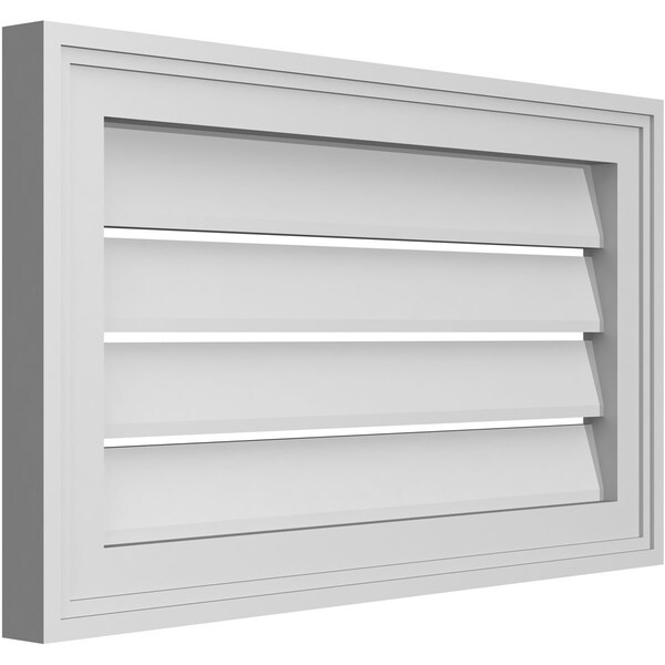Ekena Millwork Vertical Surface Mount PVC Gable Vent: Functional, w/ 2"W x 1-1/2"P Brickmould Frame, 24"W x 14"H - GVPVE24X1402SF