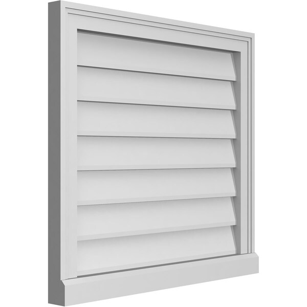 Ekena Millwork Vertical Surface Mount PVC Gable Vent w/ 2"W x 2"H , Brickmould Sill Frame, 26"W x 24"H - GVPVE26X2403SN