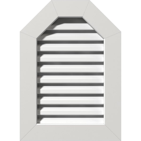Ekena Millwork Octagonal Top Gable Vent Functional, PVC Gable Vent w/ 1" x 4" Flat Trim Frame, 18"W x 20"H - GVPOT18X2001FUN