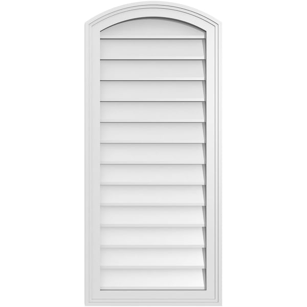 Ekena Millwork Arch Top Surface Mount PVC Gable Vent: Functional, w/ 2"W x 1-1/2"P Brickmould Frame, 18"W x 40"H - GVPAR18X4002SF