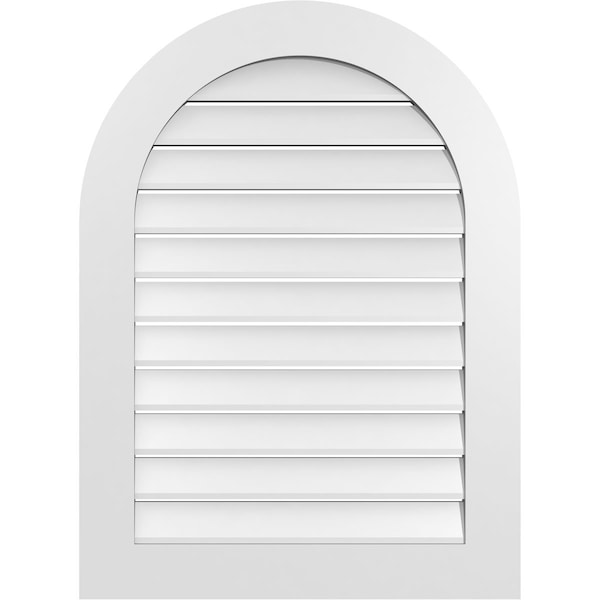 Ekena Millwork Round Top Surface Mount PVC Gable Vent: Functional, w/ 3-1/2"W x 1"P Standard Frame, 28"W x 38"H - GVPRT28X3801SF