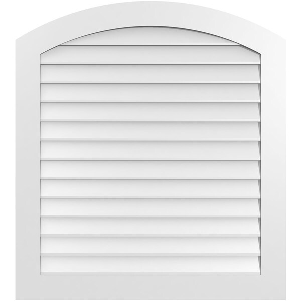 Ekena Millwork Arch Top Surface Mount PVC Gable Vent: Functional, w/ 3-1/2"W x 1"P Standard Frame, 38"W x 42"H - GVPAR38X4201SF