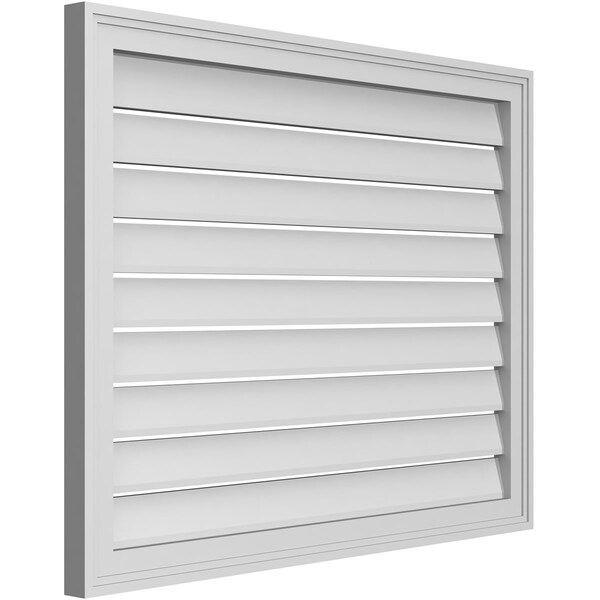 Ekena Millwork Vertical Surface Mount PVC Gable Vent: Functional, w/ 2"W x 1-1/2"P Brickmould Frame, 36"W x 28"H - GVPVE36X2802SF