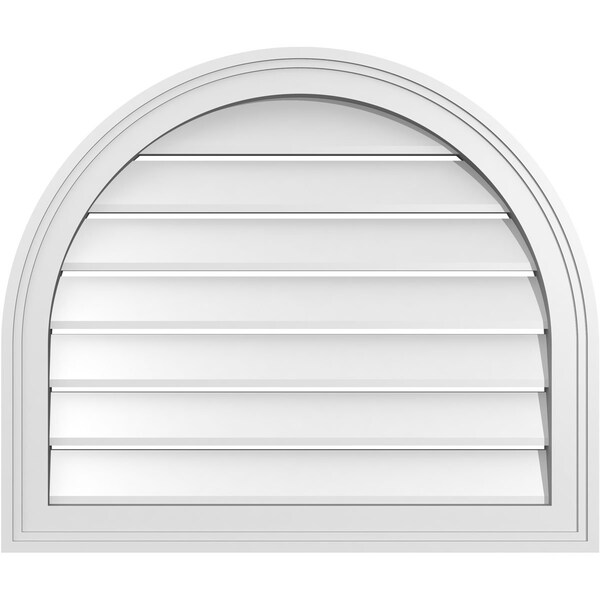 Ekena Millwork Round Top Surface Mount PVC Gable Vent: Functional, w/ 2"W x 1-1/2"P Brickmould Frame, 26"W x 22"H - GVPRT26X2202SF