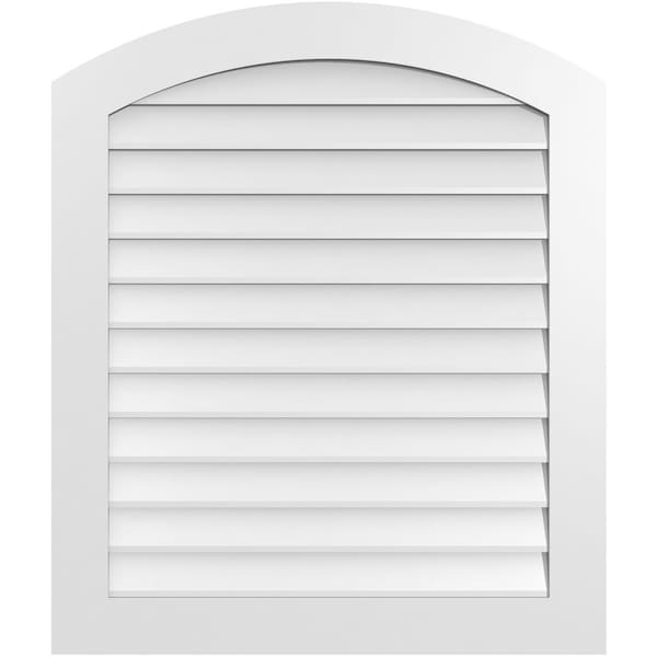 Ekena Millwork Arch Top Surface Mount PVC Gable Vent: Functional, w/ 3-1/2"W x 1"P Standard Frame, 34"W x 40"H - GVPAR34X4001SF