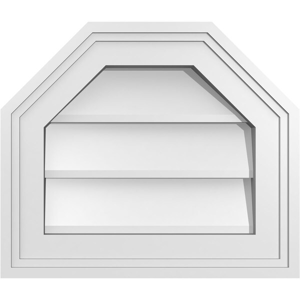 Ekena Millwork Octagonal Top Surface Mount PVC Gable Vent w/ 2"W x 1-1/2"P Brickmould Frame, 14"W x 12"H - GVPOT14X1202SN