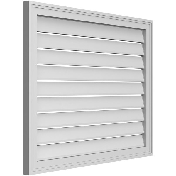Ekena Millwork Vertical Surface Mount PVC Gable Vent: Functional, w/ 2"W x 1-1/2"P Brickmould Frame, 34"W x 28"H - GVPVE34X2802SF