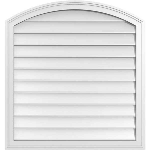 Ekena Millwork Arch Top Surface Mount PVC Gable Vent: Functional, w/ 2"W x 1-1/2"P Brickmould Frame, 32"W x 34"H - GVPAR32X3402SF