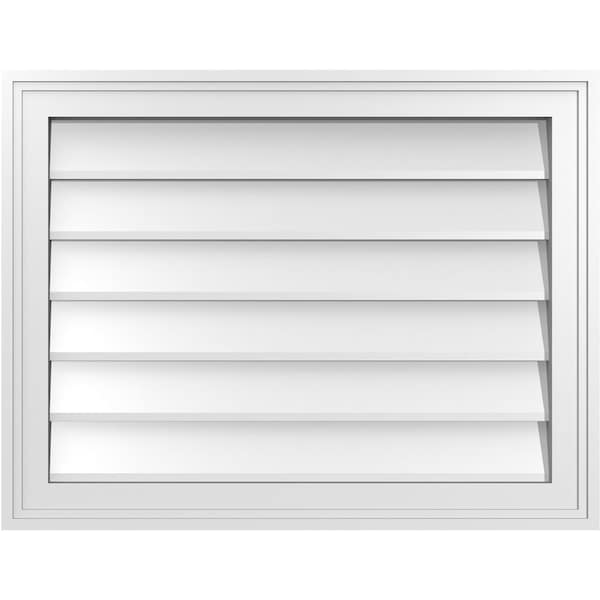 Ekena Millwork Vertical Surface Mount PVC Gable Vnt: Non-Functional, w/2"W x 1-1/2"H, Brickmould Frame, 26"W x 20"H - GVPVE26X2002SN