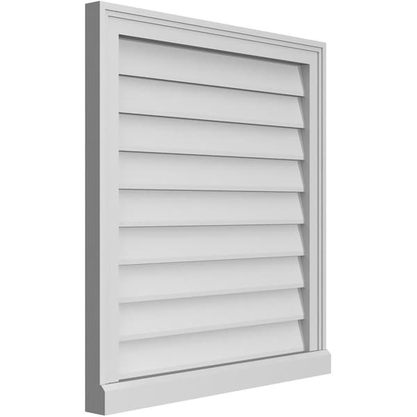 Ekena Millwork Vertical Surface Mount PVC Gable Vent w/ 2"W x 2"H , Brickmould Sill Frame, 26"W x 28"H - GVPVE26X2803SN