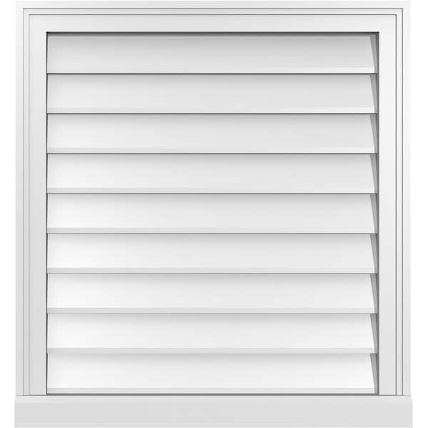 Ekena Millwork Vertical Surface Mount PVC Gable Vent w/ 2"W x 2"H , Brickmould Sill Frame, 26"W x 28"H - GVPVE26X2803SN