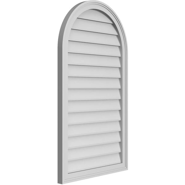 Ekena Millwork Round Top Surface Mount PVC Gable Vent w/ 2"W x 1-1/2"P Brickmould Frame, 24"W x 42"H - GVPRT24X4202SN