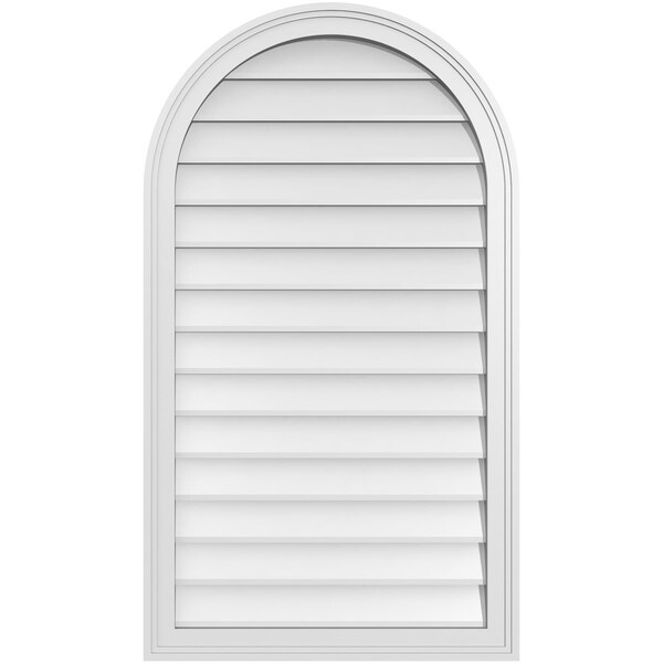 Ekena Millwork Round Top Surface Mount PVC Gable Vent w/ 2"W x 1-1/2"P Brickmould Frame, 24"W x 42"H - GVPRT24X4202SN