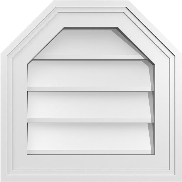 Ekena Millwork Octagonal Top Surface Mount PVC Gable Vent w/ 2"W x 1-1/2"P Brickmould Frame, 14"W x 14"H - GVPOT14X1402SN
