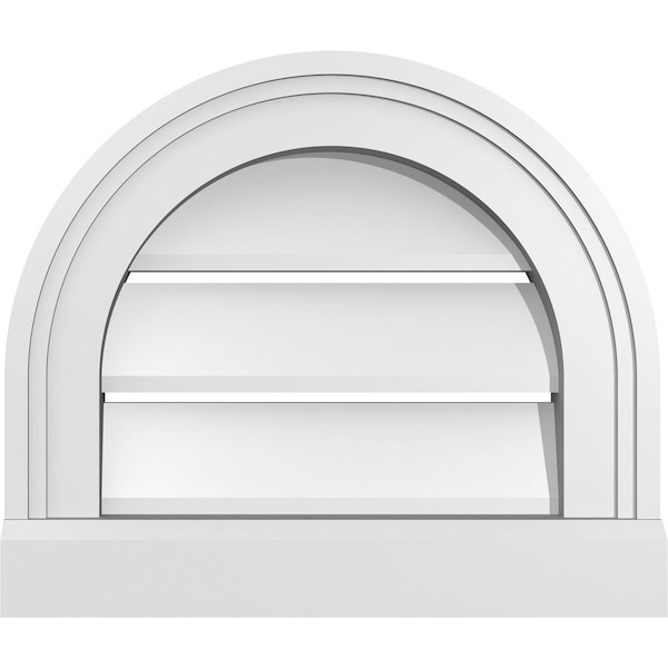 Ekena Millwork Round Top Surface Mount PVC Gable Vent: Functional, w/ 2"W x 2"P Brickmould Sill Frame, 14"W x 12"H - GVPRT14X1203SF