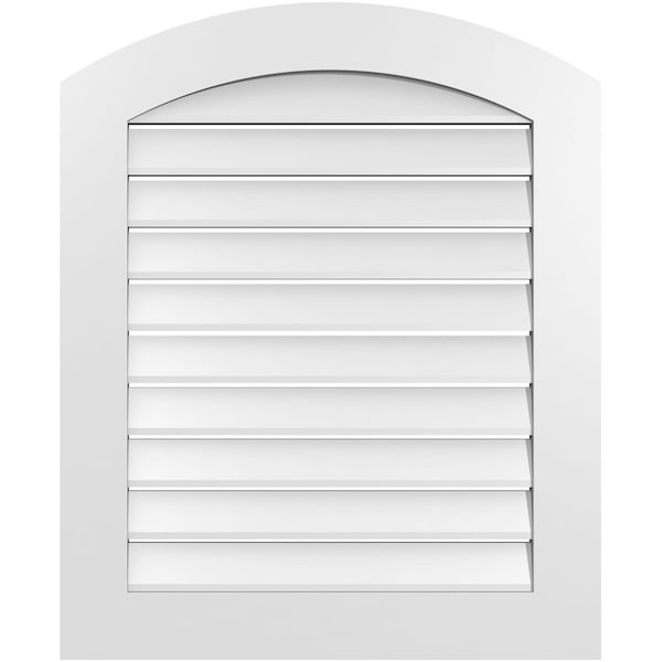 Ekena Millwork Arch Top Surface Mount PVC Gable Vent: Non-Functional, w/ 3-1/2"W x 1"P Standard Frame, 28"W x 32"H - GVPAR28X3201SN