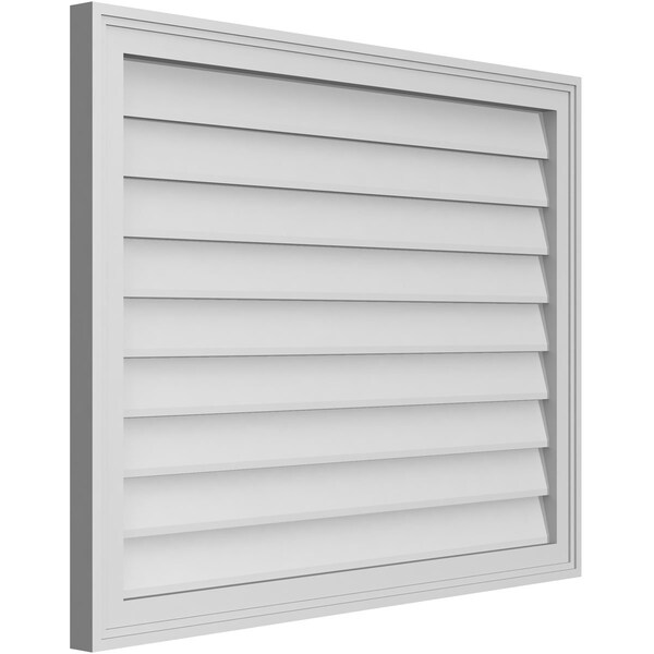 Ekena Millwork Vertical Surface Mount PVC Gable Vnt: Non-Functional, w/2"W x 1-1/2"H, Brickmould Frame, 36"W x 28"H - GVPVE36X2802SN