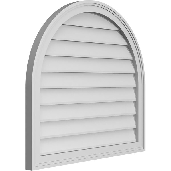Ekena Millwork Round Top Surface Mount PVC Gable Vent w/ 2"W x 1-1/2"P Brickmould Frame, 30"W x 28"H - GVPRT30X2802SN
