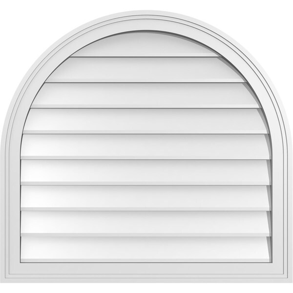 Ekena Millwork Round Top Surface Mount PVC Gable Vent w/ 2"W x 1-1/2"P Brickmould Frame, 30"W x 28"H - GVPRT30X2802SN