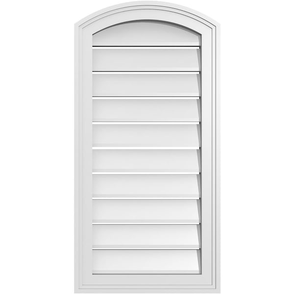 Ekena Millwork Arch Top Surface Mount PVC Gable Vent: Non-Functional, w/2"W x 1-1/2"P Brickmould Frame, 16"W x 30"H - GVPAR16X3002SN