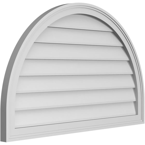 Ekena Millwork Round Top Surface Mount PVC Gable Vent w/ 2"W x 1-1/2"P Brickmould Frame, 38"W x 24"H - GVPRT38X2402SN