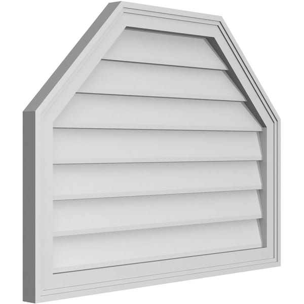 Ekena Millwork Octagonal Top Surface Mount PVC Gable Vent w/ 2"W x 1-1/2"P Brickmould Frame, 32"W x 24"H - GVPOT32X2402SN