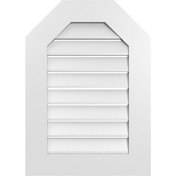 Ekena Millwork Octagonal Top Surface Mount PVC Gable Vent: Functional, w/ 3-1/2"W x 1"P Standard Frame, 20"W x 28"H - GVPOT20X2801SF
