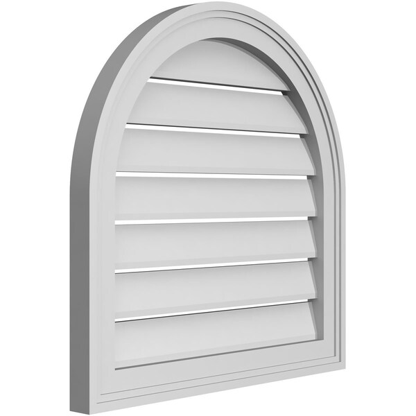 Ekena Millwork Round Top Surface Mount PVC Gable Vent: Functional, w/ 2"W x 1-1/2"P Brickmould Frame, 22"W x 22"H - GVPRT22X2202SF