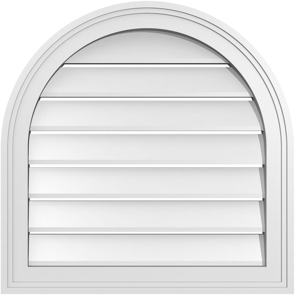 Ekena Millwork Round Top Surface Mount PVC Gable Vent: Functional, w/ 2"W x 1-1/2"P Brickmould Frame, 22"W x 22"H - GVPRT22X2202SF