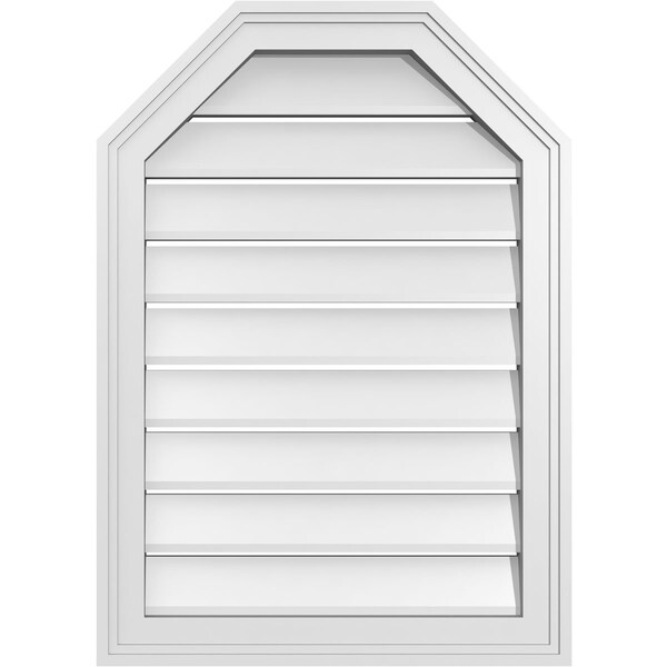 Ekena Millwork Octagonal Top Surface Mount PVC Gable Vent w/ 2"W x 1-1/2"P Brickmould Frame, 20"W x 28"H - GVPOT20X2802SF