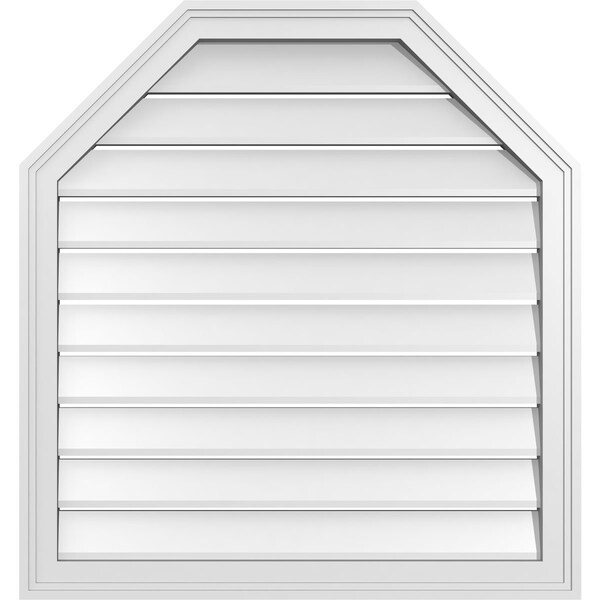 Ekena Millwork Octagonal Top Surface Mount PVC Gable Vent w/ 2"W x 1-1/2"P Brickmould Frame, 30"W x 32"H - GVPOT30X3202SF