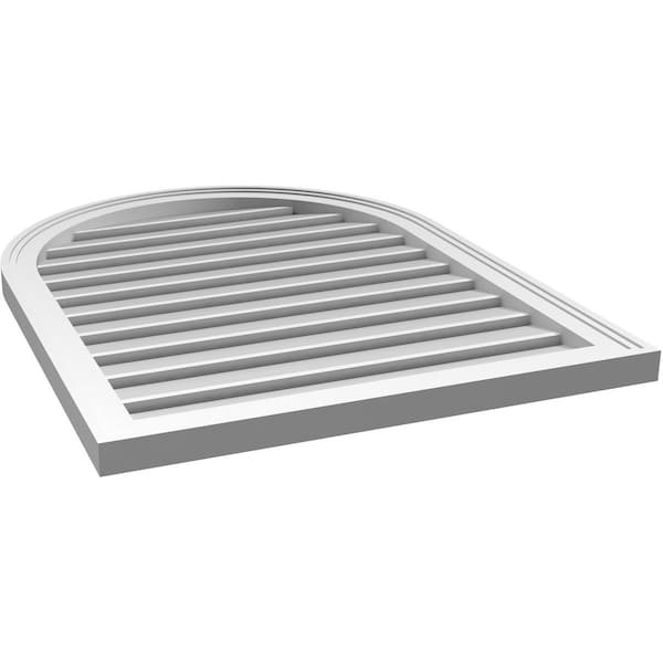 Ekena Millwork Round Top Surface Mount PVC Gable Vent: Functional, w/ 2"W x 1-1/2"P Brickmould Frame, 26"W x 34"H - GVPRT26X3402SF