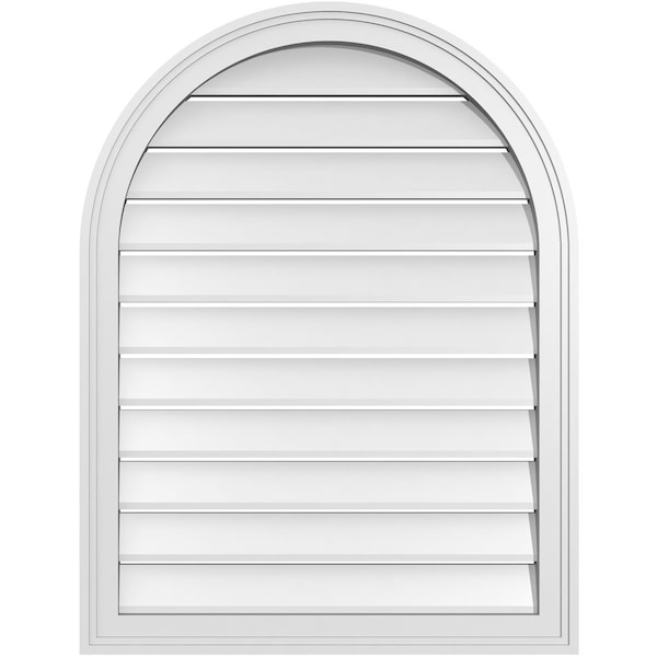 Ekena Millwork Round Top Surface Mount PVC Gable Vent: Functional, w/ 2"W x 1-1/2"P Brickmould Frame, 26"W x 34"H - GVPRT26X3402SF