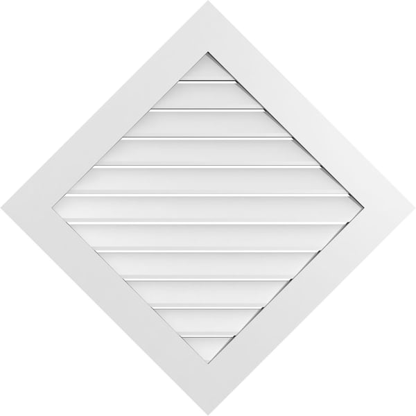 Ekena Millwork Diamond Surface Mount PVC Gable Vent: Non-Functional, w/ 3-1/2"W x 1"P Standard Frame, 38"W x 38"H - GVPDI38X3801SN