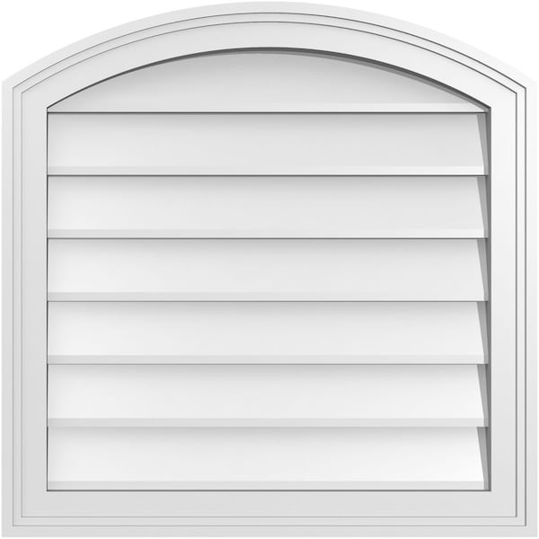 Ekena Millwork Arch Top Surface Mount PVC Gable Vent: Functional, w/ 2"W x 1-1/2"P Brickmould Frame, 24"W x 24"H - GVPAR24X2402SF