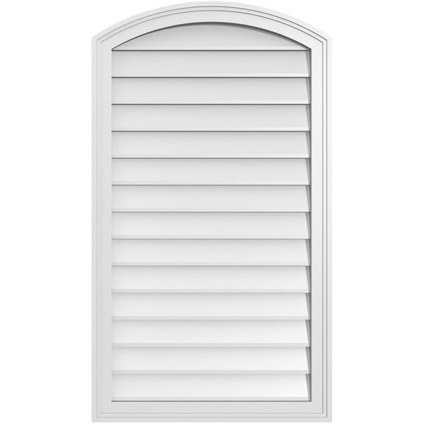 Ekena Millwork Arch Top Surface Mount PVC Gable Vent: Functional, w/ 2"W x 1-1/2"P Brickmould Frame, 24"W x 42"H - GVPAR24X4202SF