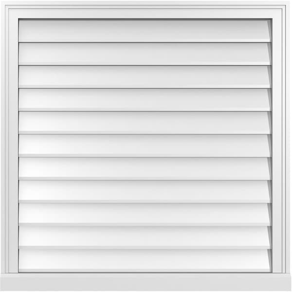 Ekena Millwork Vertical Surface Mount PVC Gable Vent w/ 2"W x 2"H , Brickmould Sill Frame, 34"W x 34"H - GVPVE34X3403SN