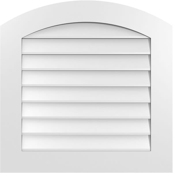 Ekena Millwork Arch Top Surface Mount PVC Gable Vent: Functional, w/ 3-1/2"W x 1"P Standard Frame, 28"W x 28"H - GVPAR28X2801SF