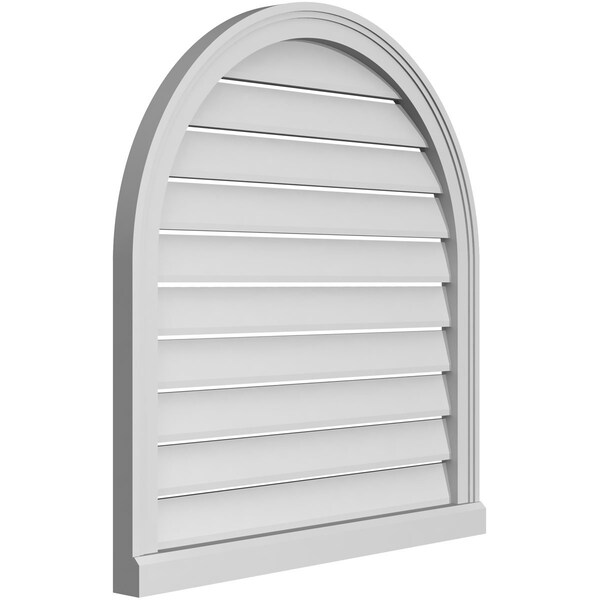 Ekena Millwork Round Top Surface Mount PVC Gable Vent: Functional, w/ 2"W x 2"P Brickmould Sill Frame, 30"W x 32"H - GVPRT30X3203SF