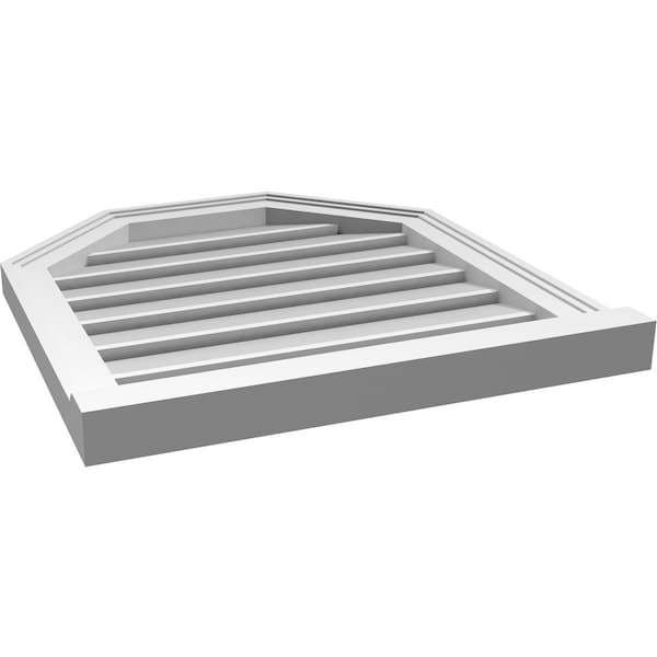 Ekena Millwork Octagonal Top Surface Mount PVC Gable Vent w/ 2"W x 2"P Brickmould Sill Frame, 22"W x 24"H - GVPOT22X2403SF