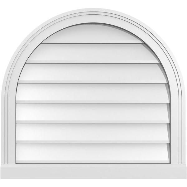 Ekena Millwork Round Top Surface Mount PVC Gable Vent w/ 2"W x 2"P Brickmould Sill Frame, 26"W x 24"H - GVPRT26X2403SN