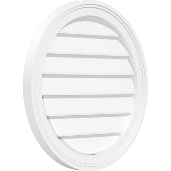 Ekena Millwork Round Surface Mount PVC Gable Vent: Non-Functional, w/ 2"W x 1-1/2"P Brickmould Frame, 26"W x 26"H - GVPRO26X2602SN