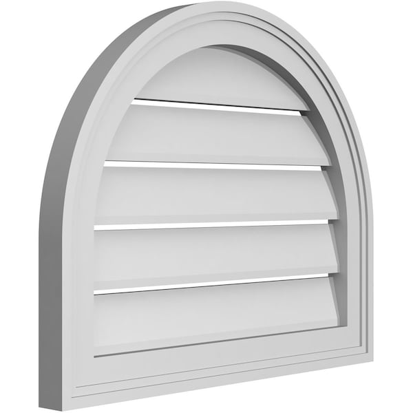 Ekena Millwork Round Top Surface Mount PVC Gable Vent: Functional, w/ 2"W x 1-1/2"P Brickmould Frame, 22"W x 18"H - GVPRT22X1802SF
