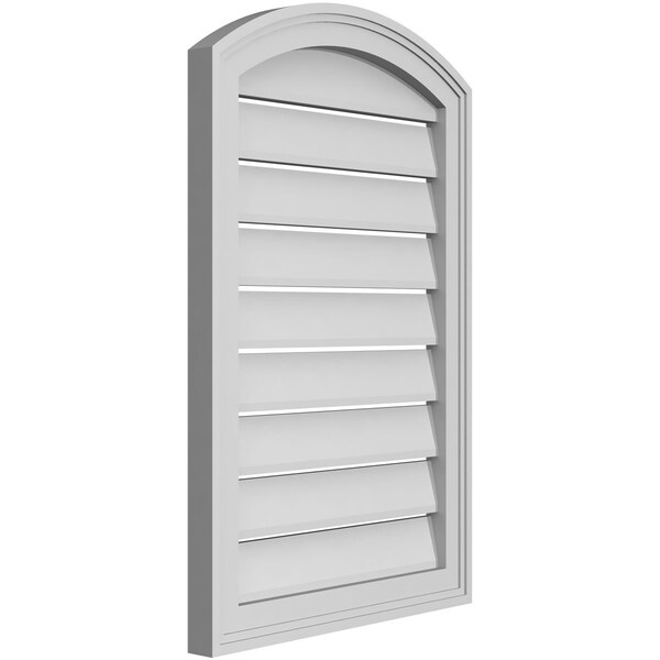 Ekena Millwork Arch Top Surface Mount PVC Gable Vent: Non-Functional, w/2"W x 1-1/2"P Brickmould Frame, 20"W x 28"H - GVPAR20X2802SN