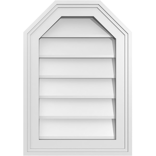 Ekena Millwork Octagonal Top Surface Mount PVC Gable Vent w/ 2"W x 1-1/2"P Brickmould Frame, 14"W x 20"H - GVPOT14X2002SN