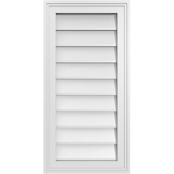 Ekena Millwork Vertical Surface Mount PVC Gable Vnt: Non-Functional, w/2"W x 1-1/2"H, Brickmould Frame, 14"W x 28"H - GVPVE14X2802SN